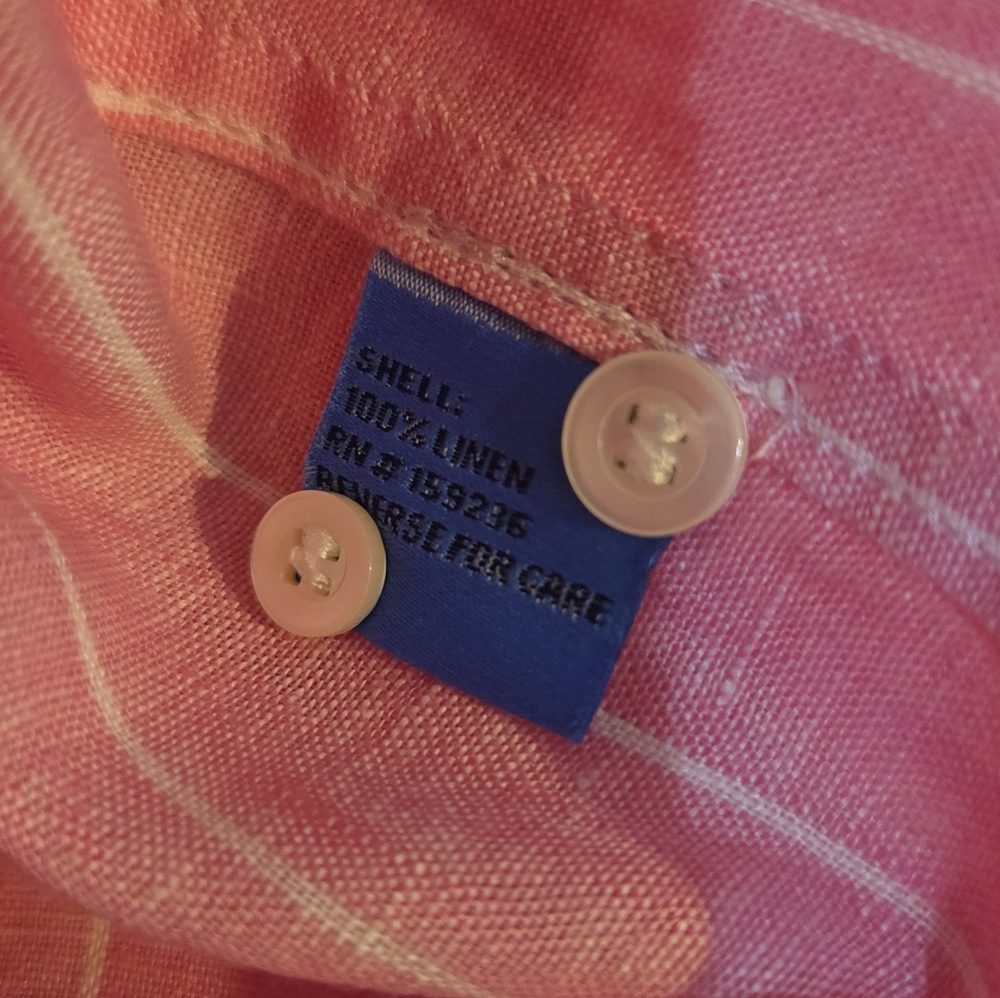 Women's J. McLaughlin Britt Linen Pink With White Pin Stripes Blouse, Size L - Picture 3 of 13